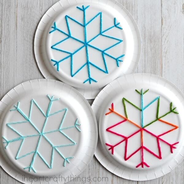 Paper Plate Snowflake Yarn Art