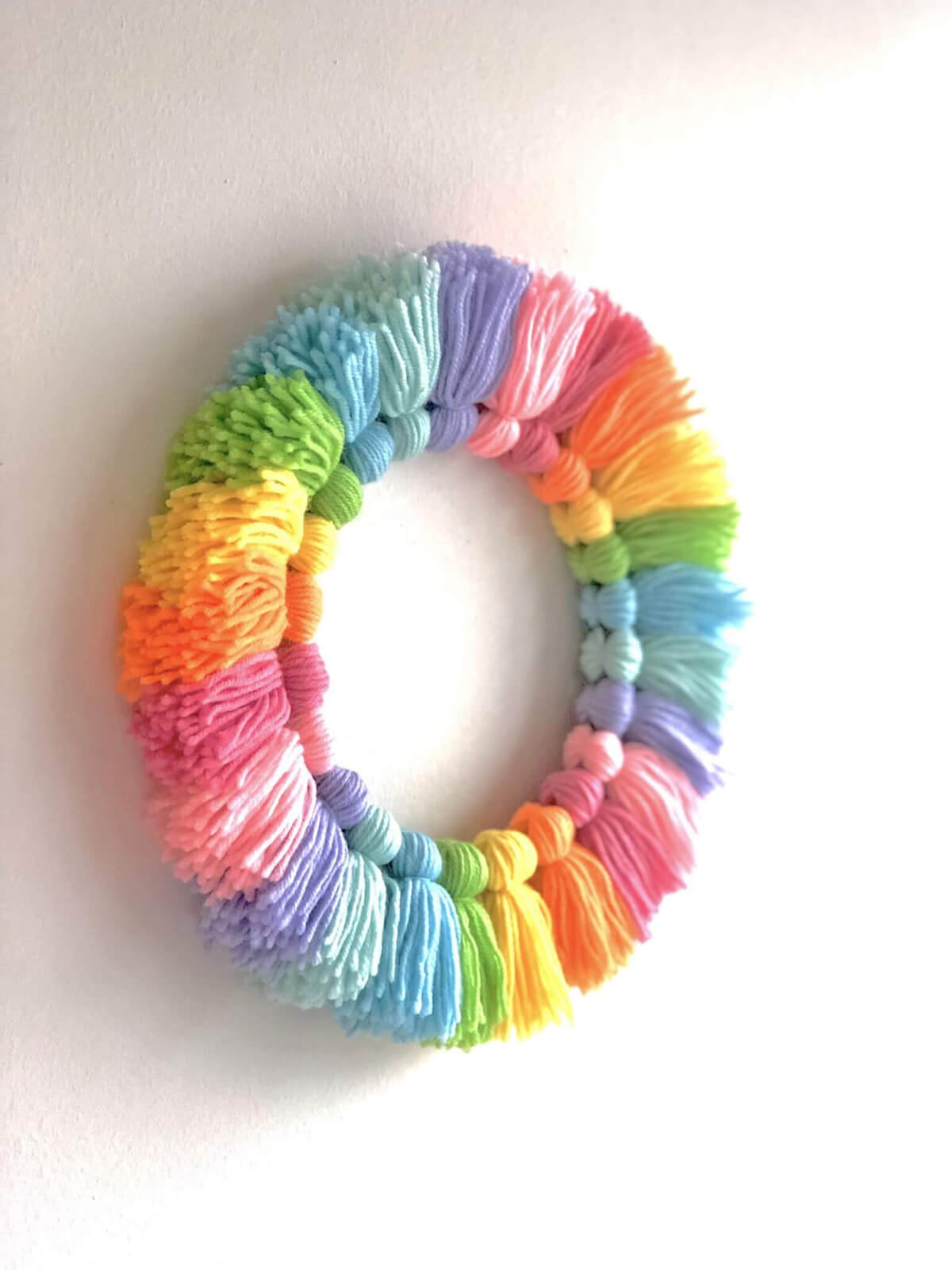 Adorable Handmade Rainbow Yarn Wreath