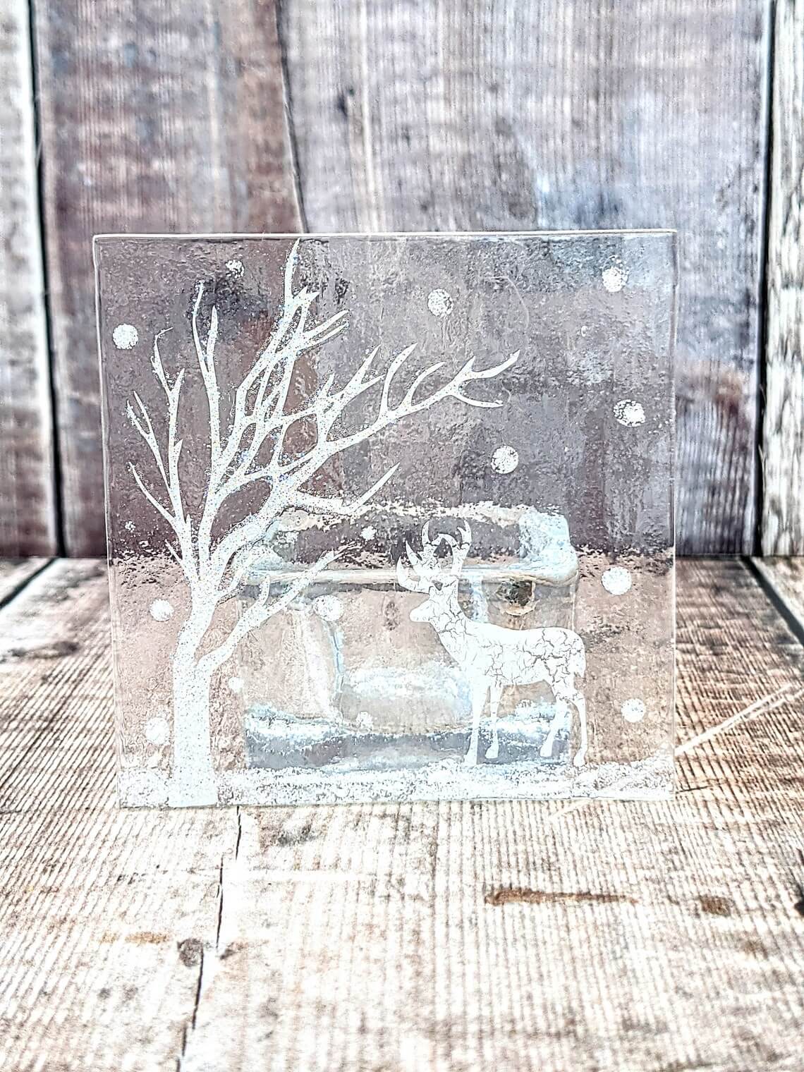 Deer and Tree Wintertime Scene Candle Holder