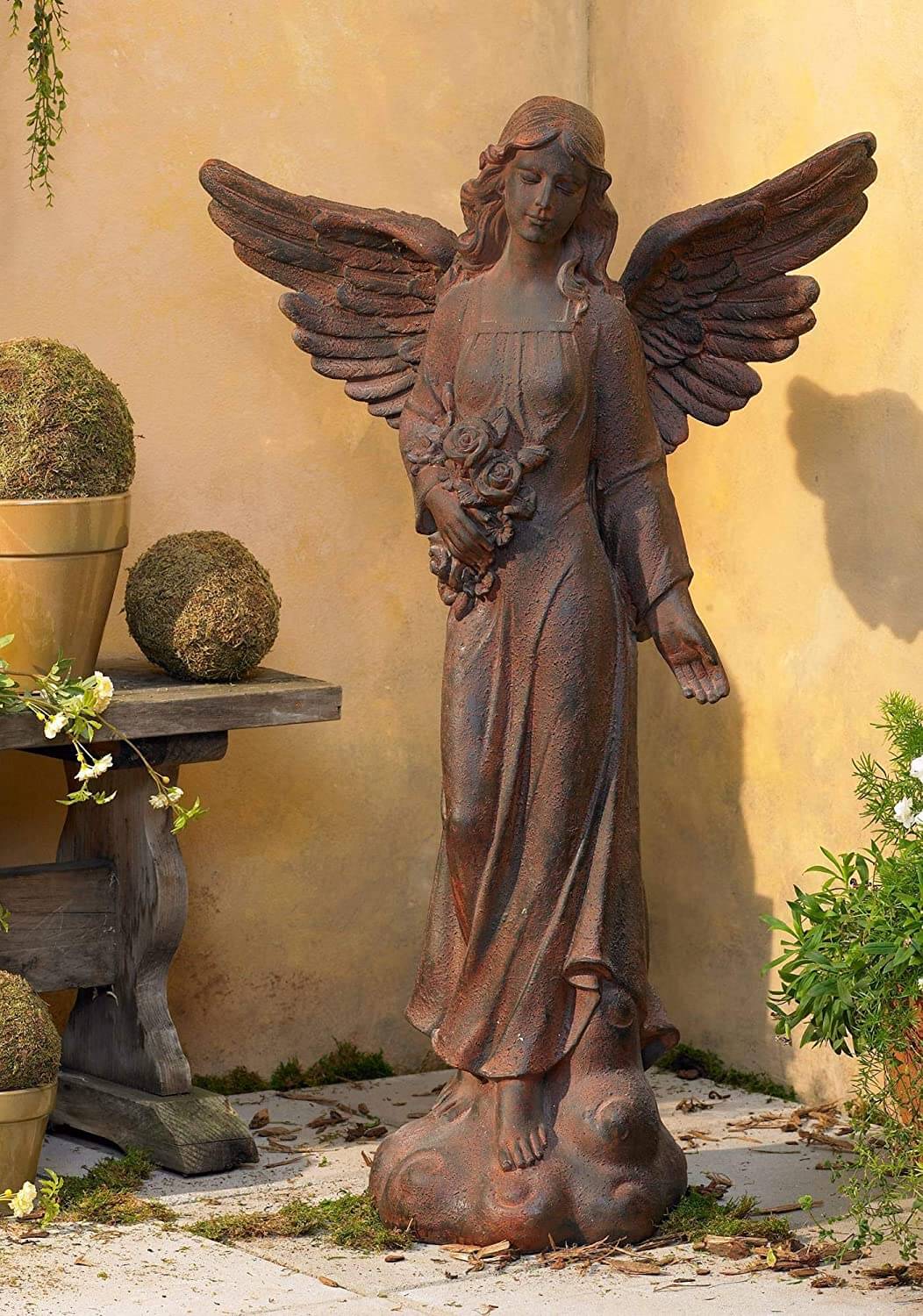 Rust Finish Tall Garden Angel Statue
