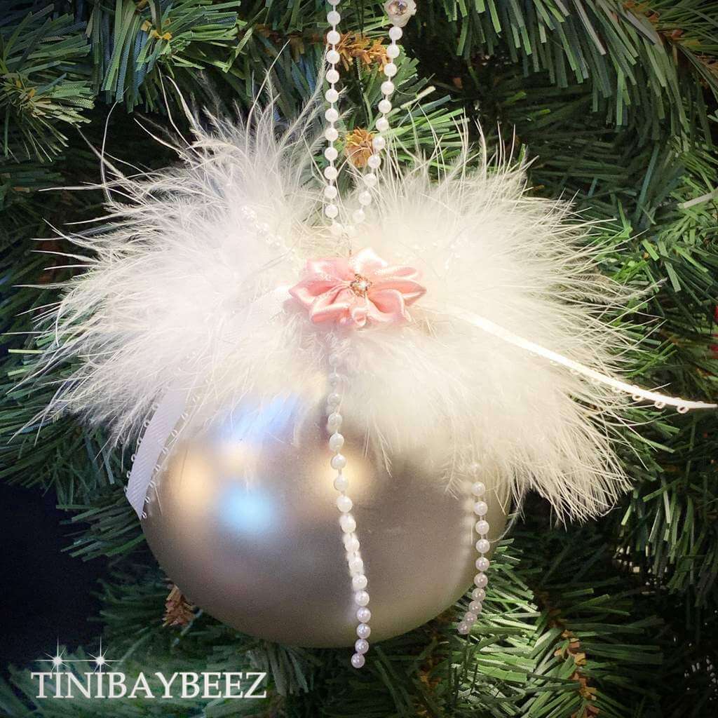 Feathers and Pearls White Christmas Ornament