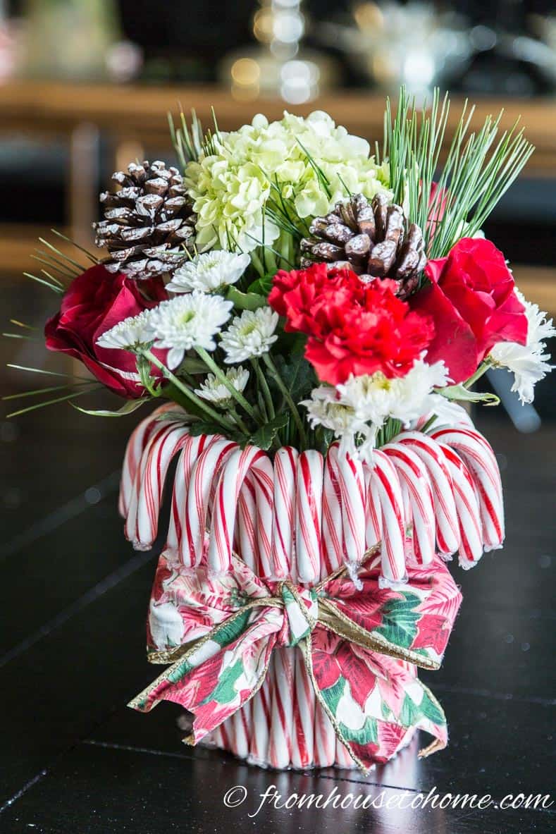 Christmas Candy Cane and Carnation Centerpiece