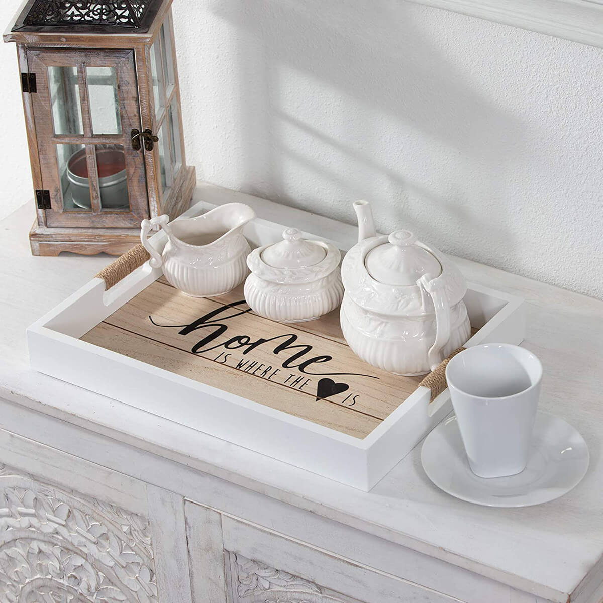 Wooden Ottoman Coffee Tray With Decorative Design