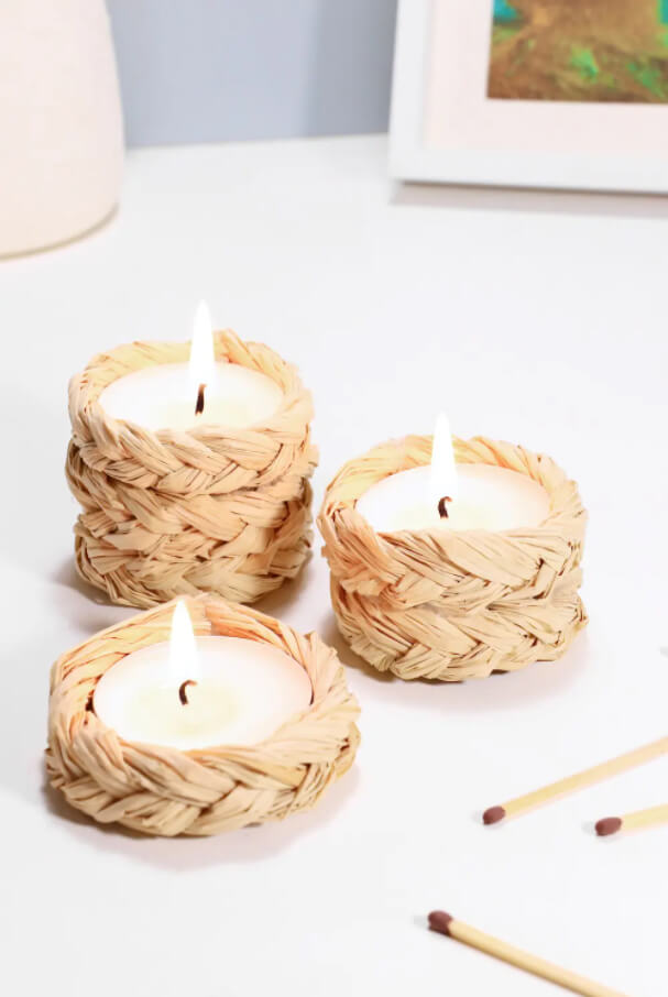 Rustic Raffia Tealight Holder Decoration