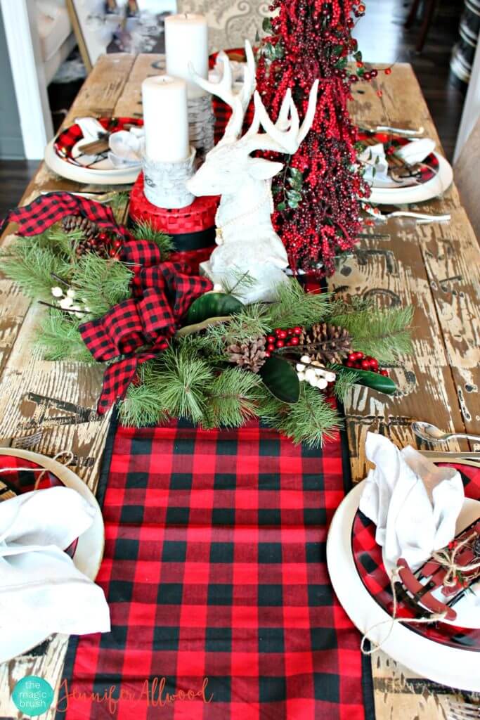 Reindeer and Buffalo Check Christmas Centerpiece Styling