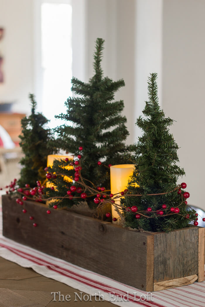 Rustic Wooden Box with Tree Trio Centerpiece