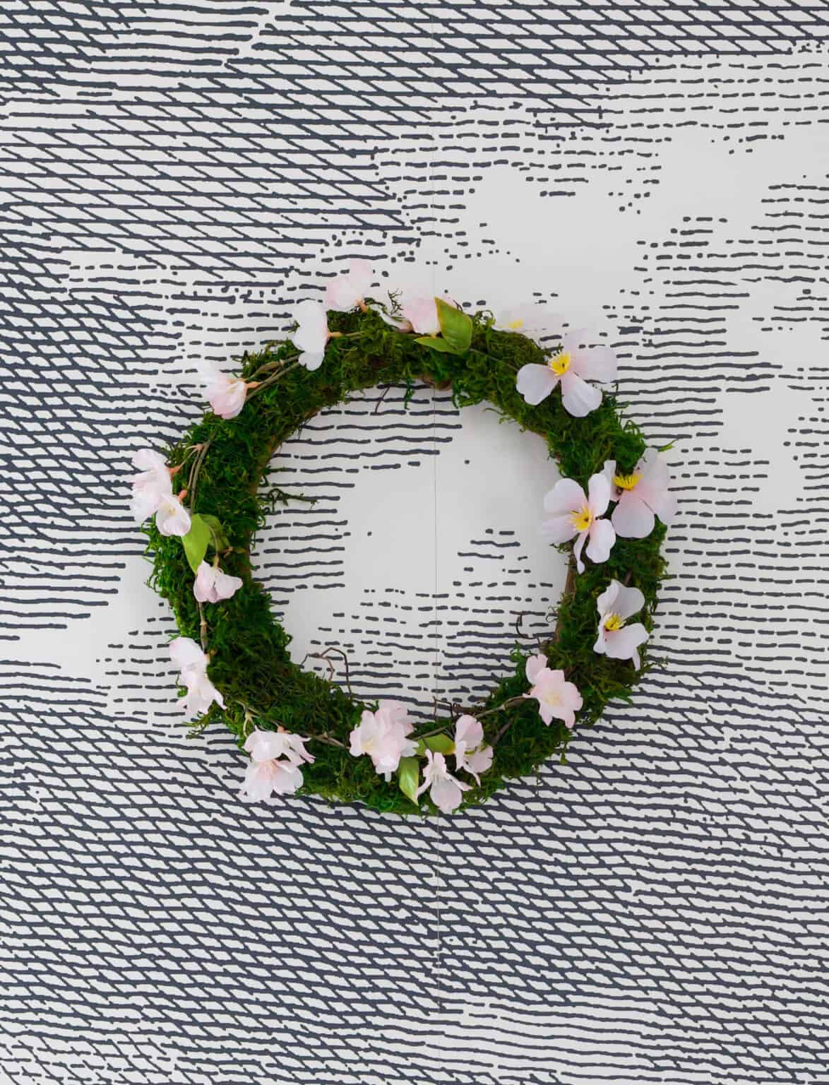 Pretty Springtime Moss and Flower Wreath