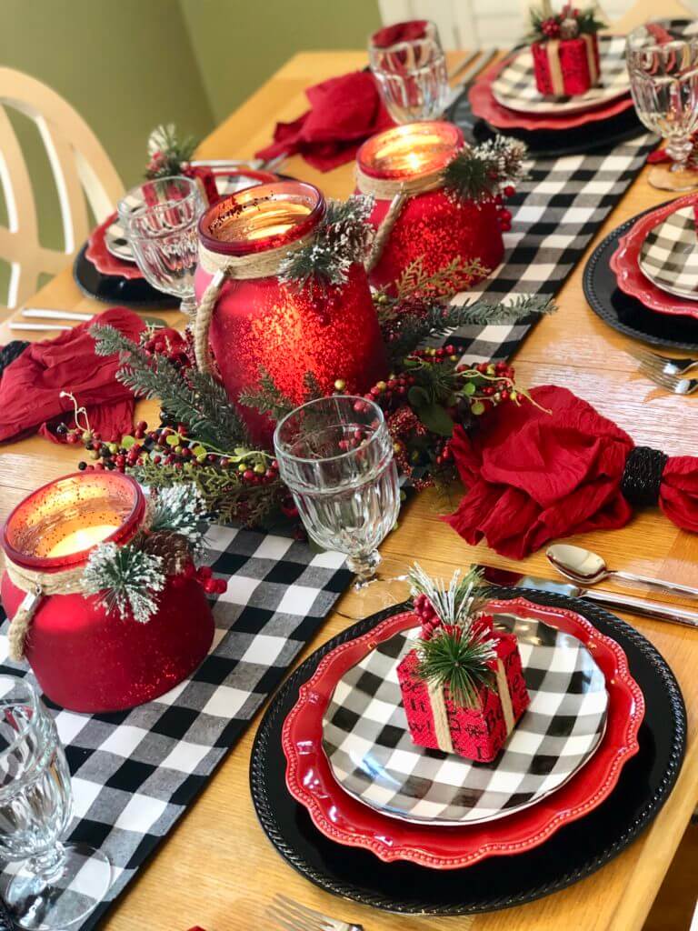 Rich Red and Black Christmas Centerpiece