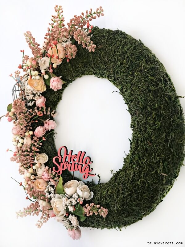 Sprigs of Spring Flowers on Moss Wreath