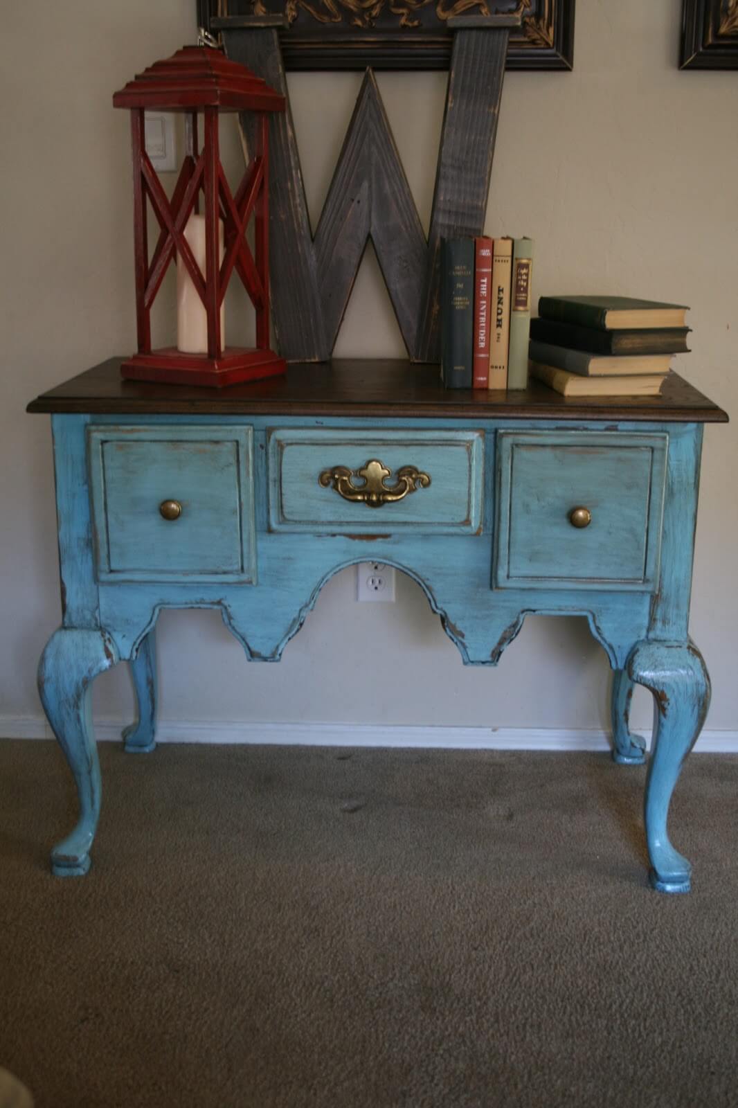 Distressed Blue Desk with Antique Vibes