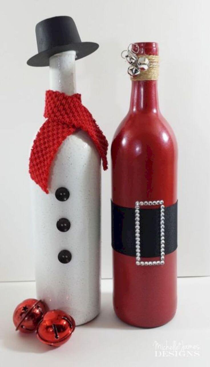 Snowman and Santa Claus Recycled Wine Bottle Creations