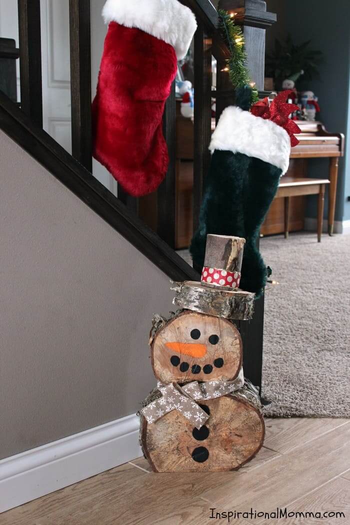 Farmhouse Style DIY Log Snowman