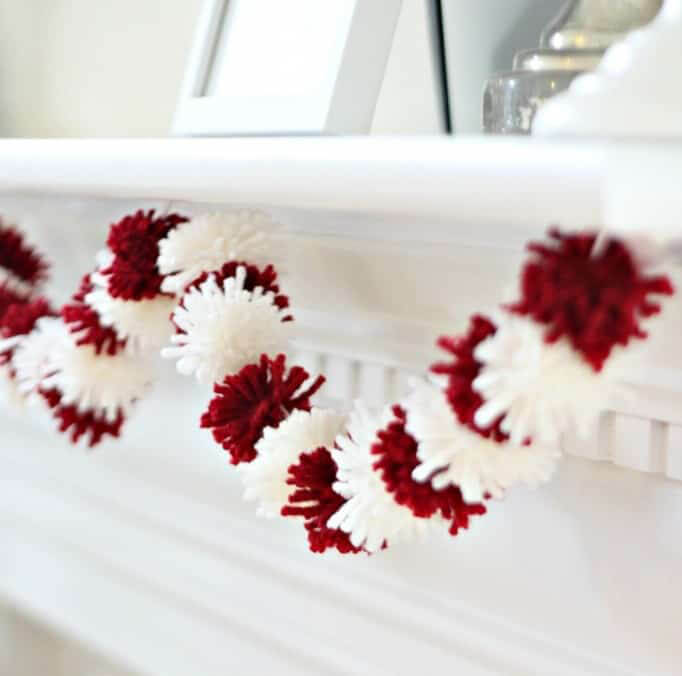 Miniature Pom-Pom Garland in Candy Cane Colors