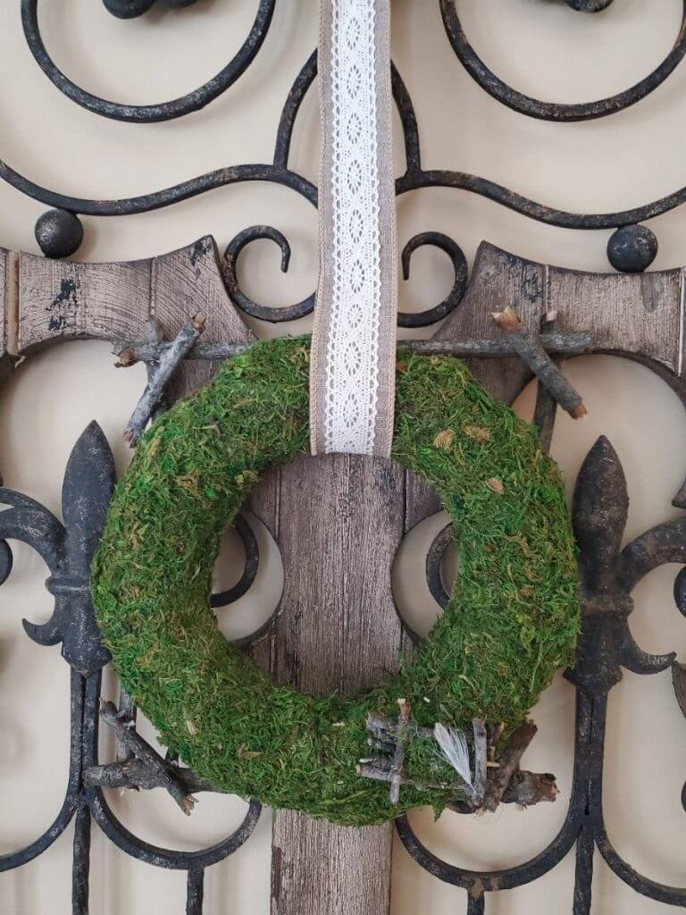 Moss Covered Wreath with Rustic Stick Frame