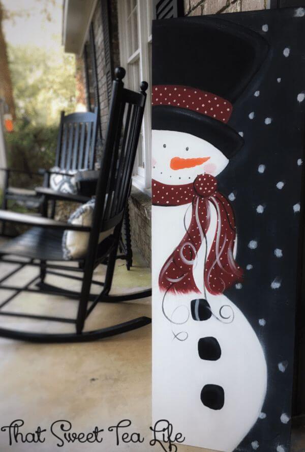 Oversized Wooden Snowman Painted Sign
