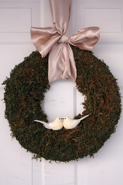 Two Turtle Doves and Moss Christmas Wreath