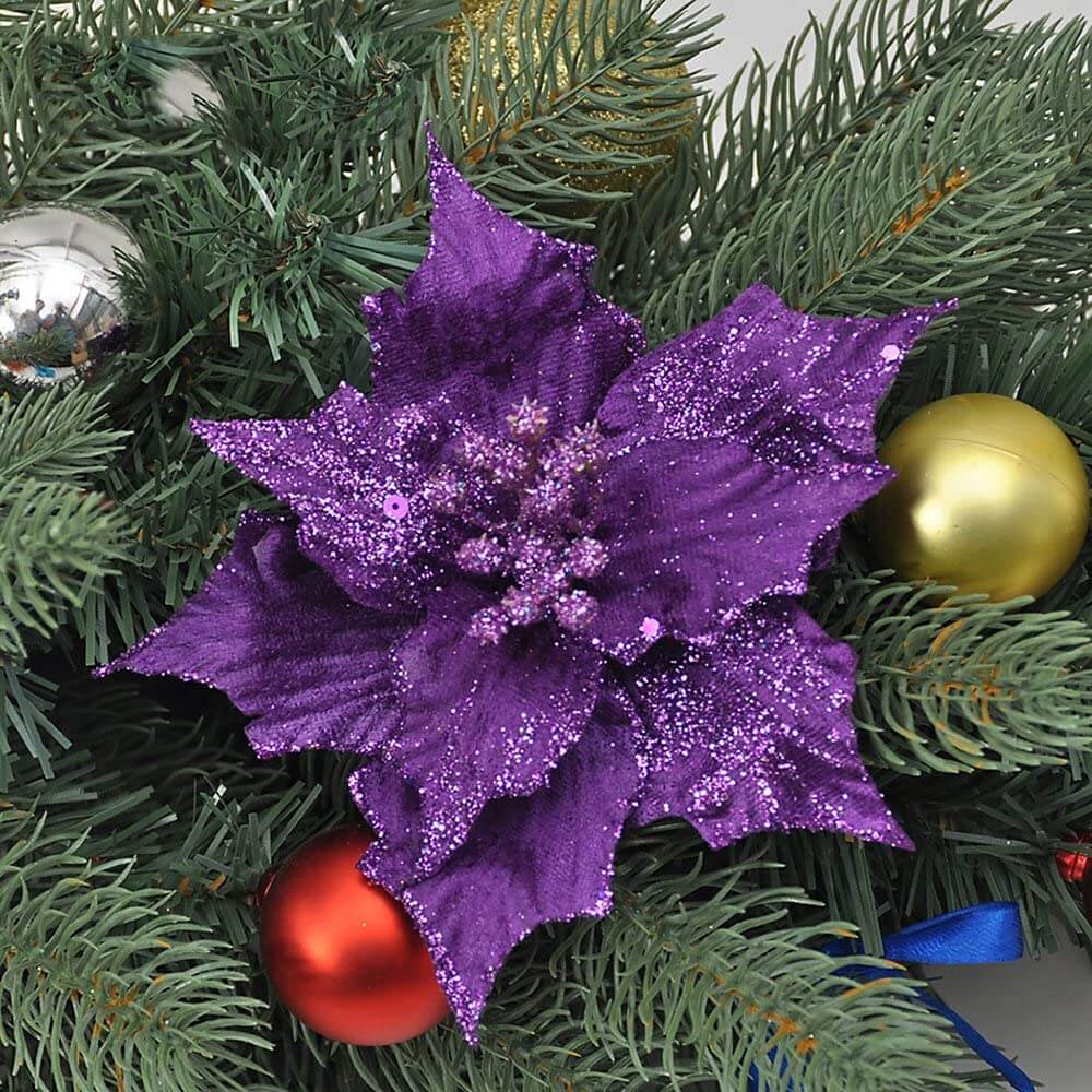 Kuppn Artificial Purple Glitter Poinsettia