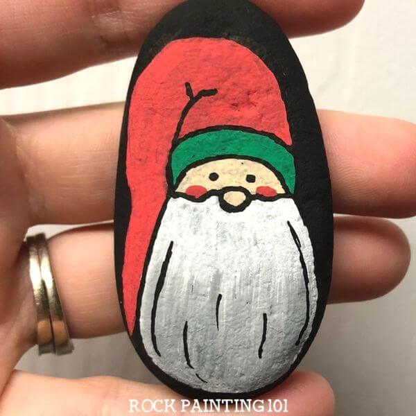 Santa Gnome on a Painted Rock