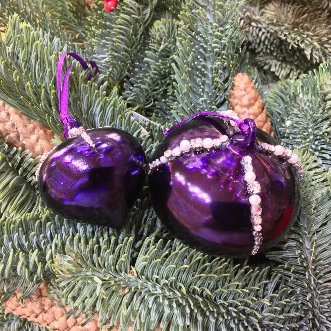 Shiny Purple Hand Blown Glass Ornaments