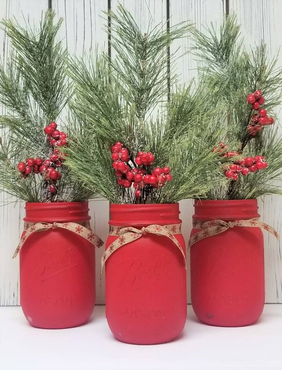 Rustic and Red Painted Mason Jar Centerpieces