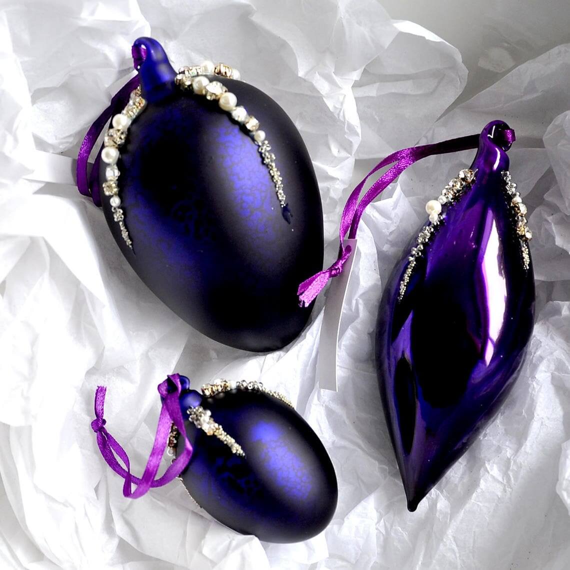 Aubergine Purple Hand Blown Glass Decorations