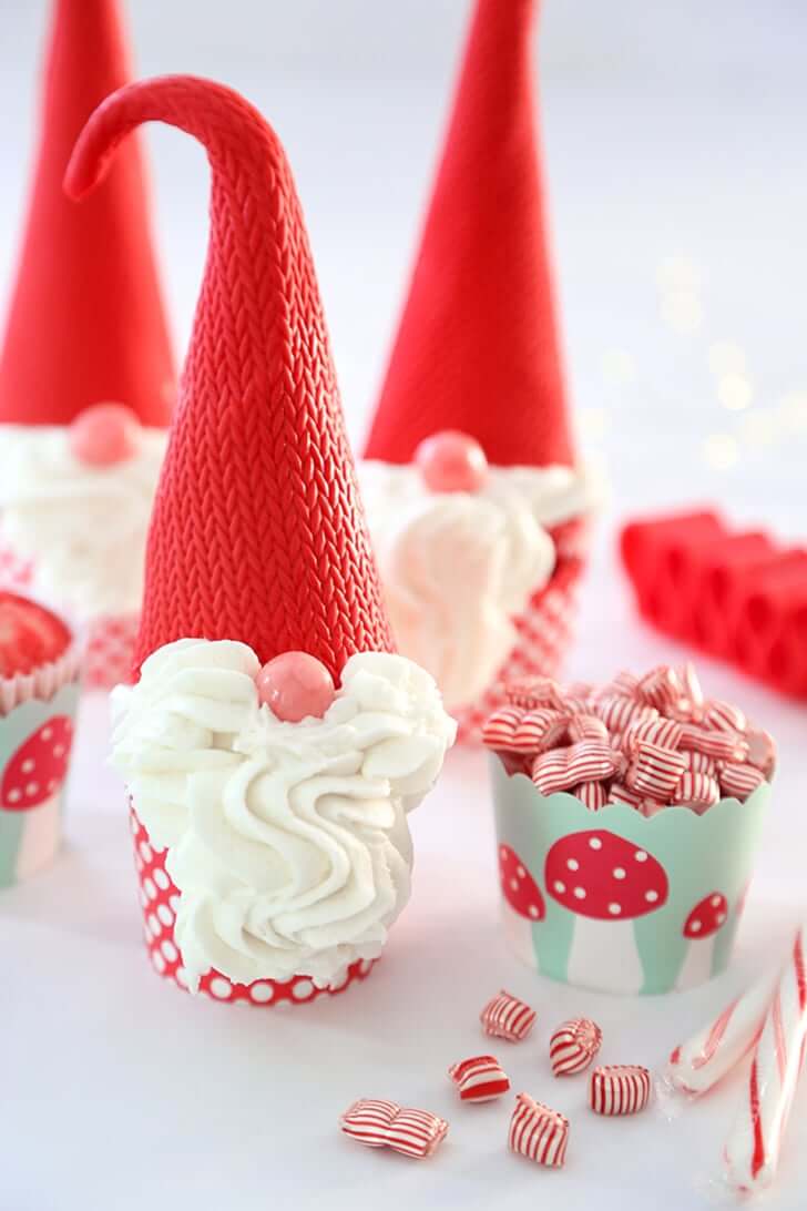 Sweet Peppermint Christmas Gnome Cupcakes