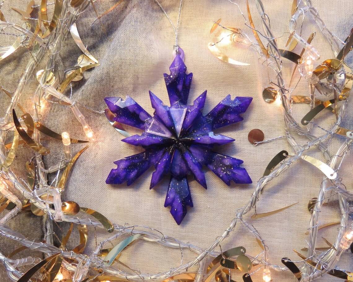 Hanging Resin Purple Snowflake Decoration