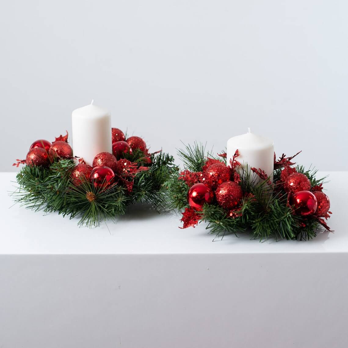 Mini Pine Wreath Red Bulb Christmas Centerpiece