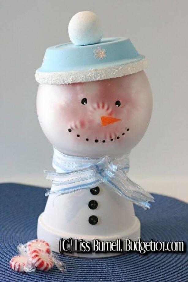 Snowman Candy Jar Clay Pot Craft