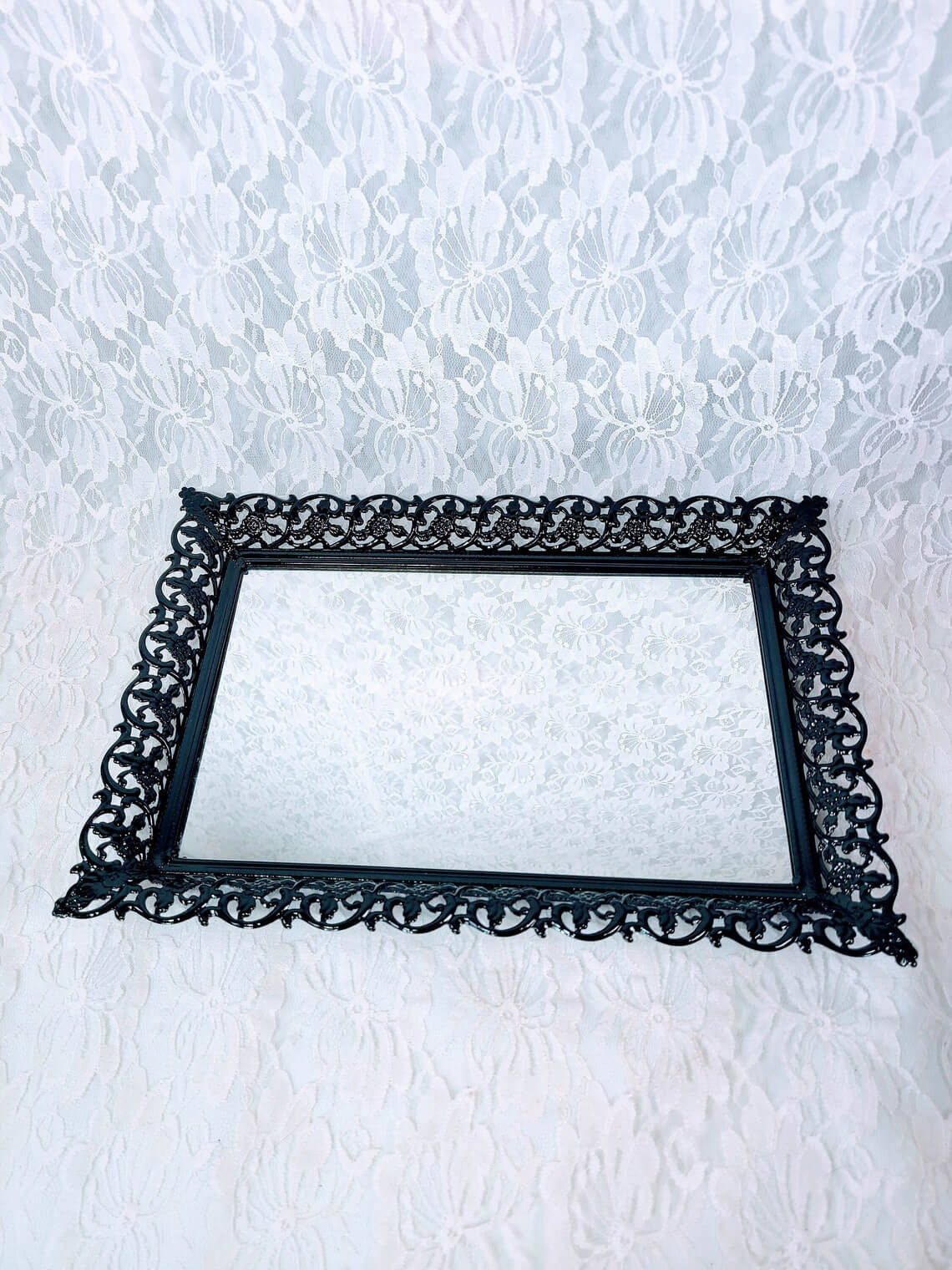 Vintage Black Mirror Frame Vanity Tray