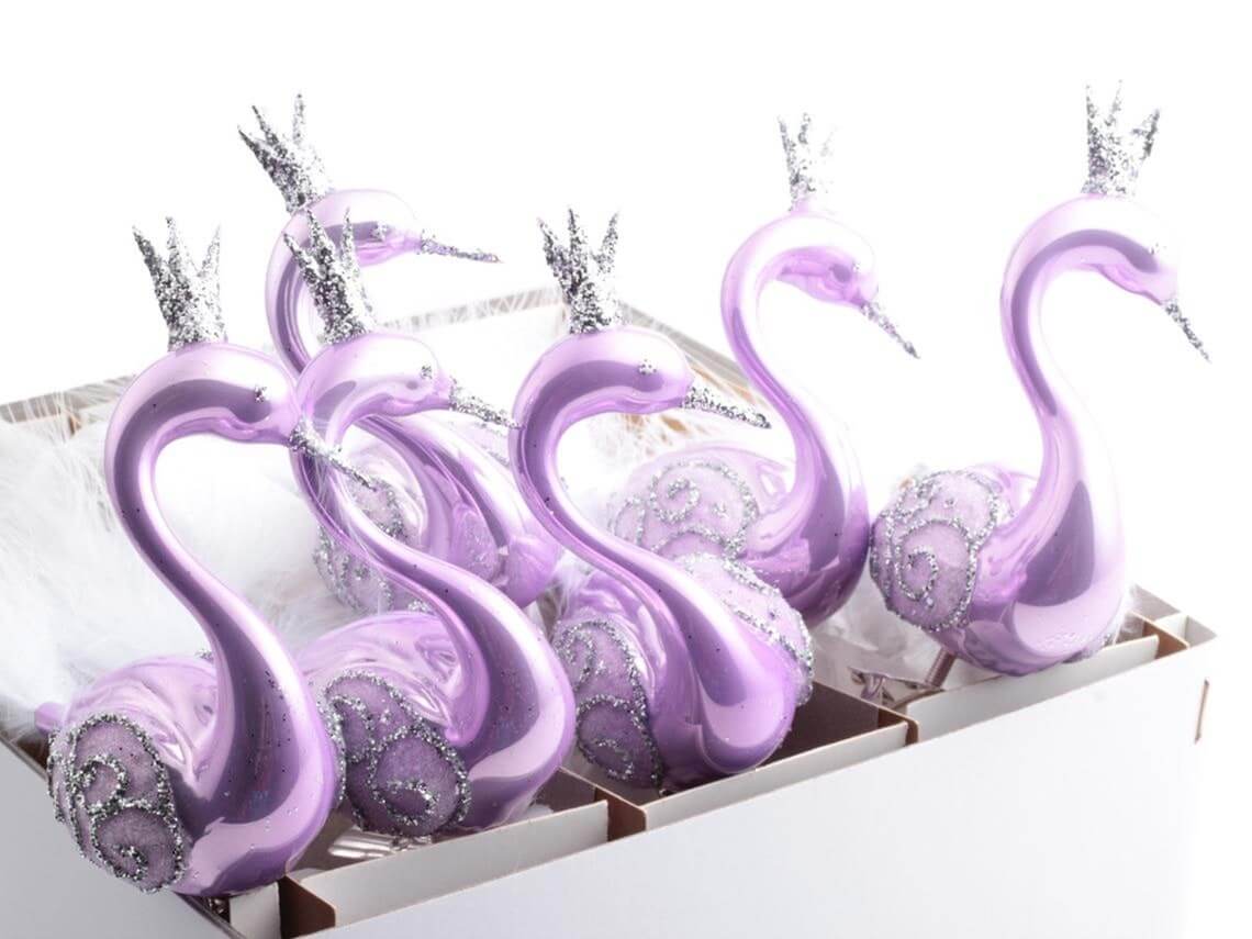 Blown Glass Purple Swan Christmas Ornament