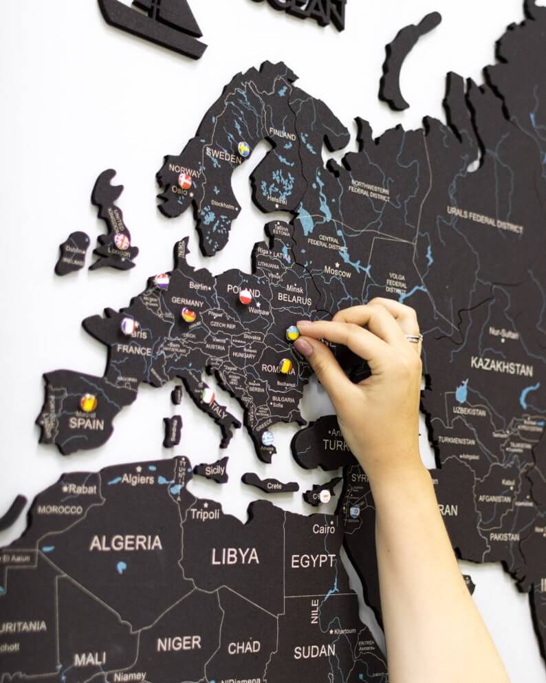 Travel Lover's Dream Decor Black Cork Map