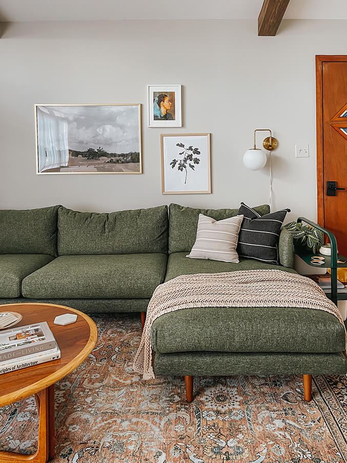 Living Room With Olive Green Sofa