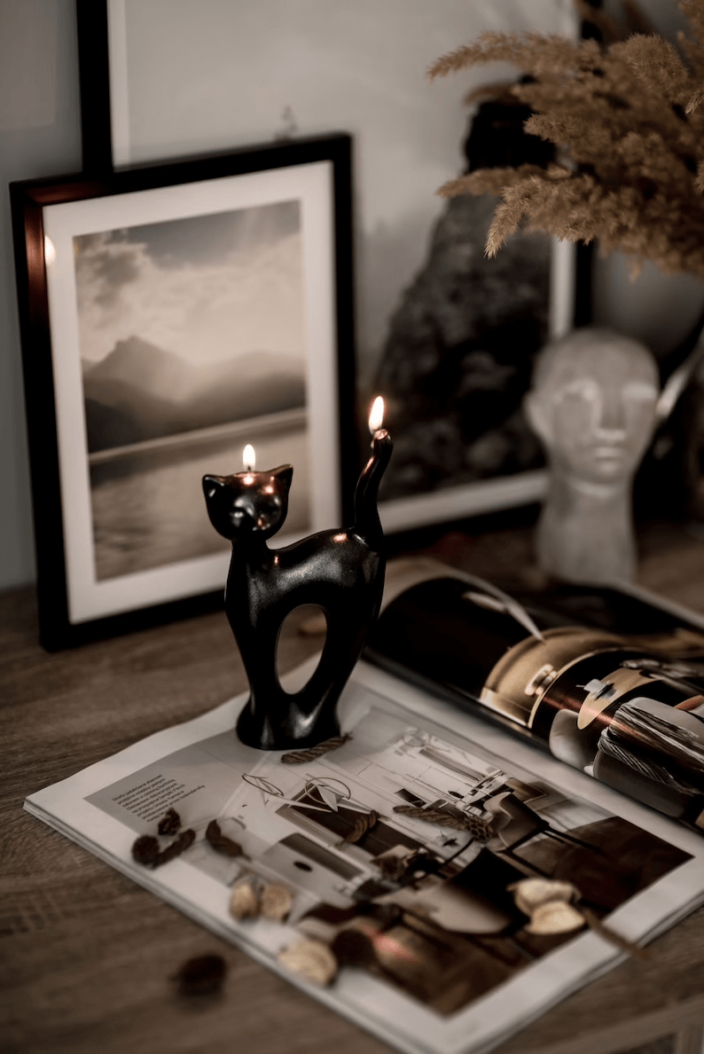 Elegant Black Cat Candle Home Decor