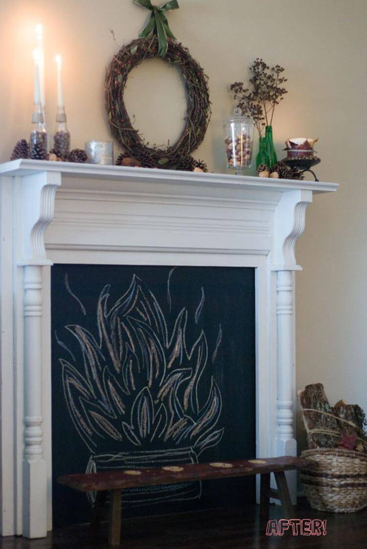 Faux Fireplace Decorated for Fall