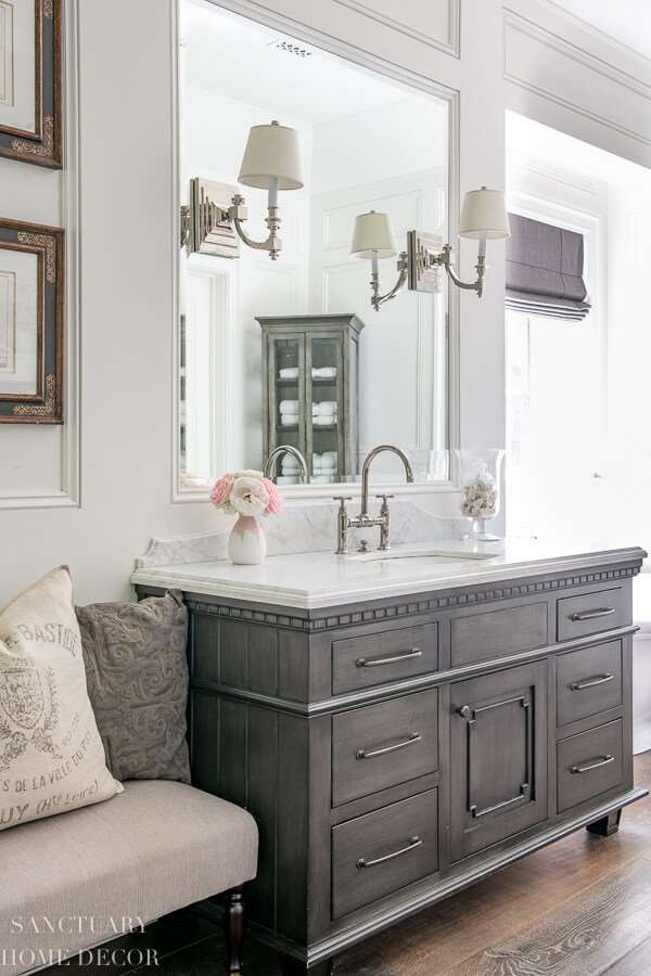 Warm Gray Tones with Cool Frameless Mirrors