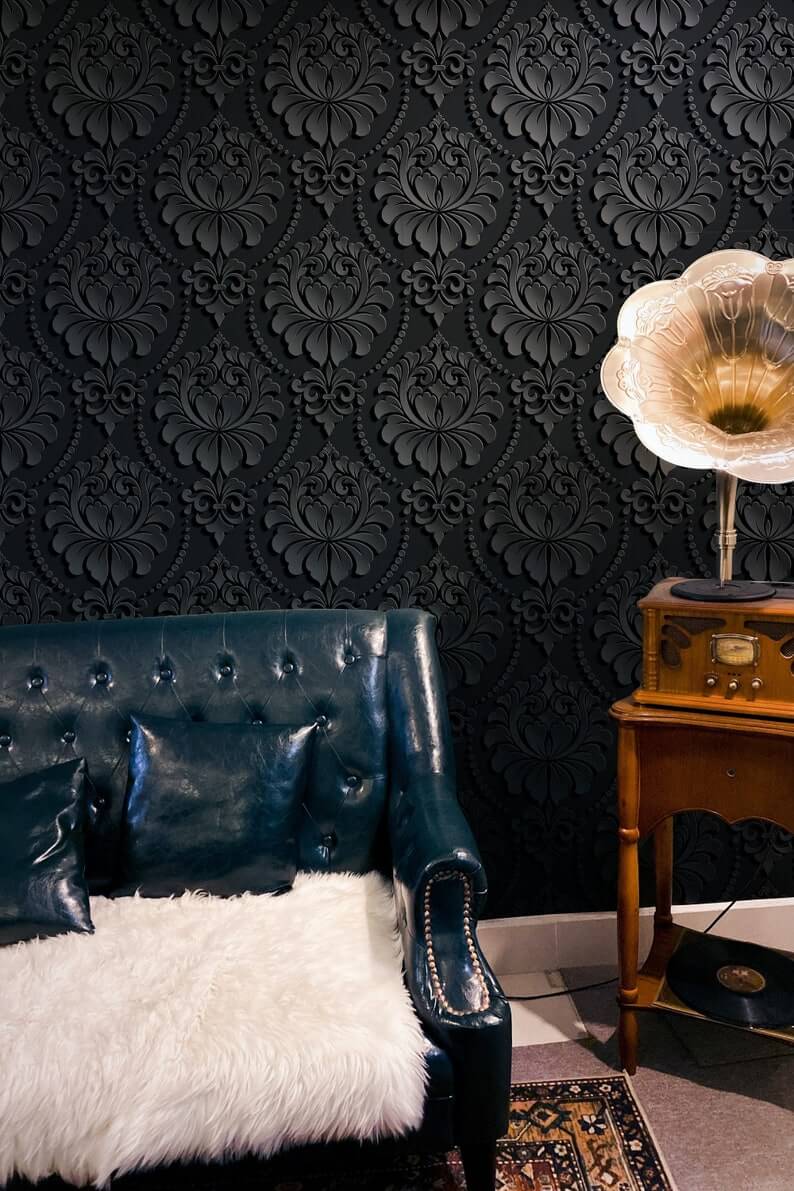 Beautiful Baroque Removable Wallpaper in Black