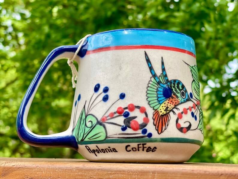 Handmade Hummingbird and Flowers Guatemalan Ceramic Mug