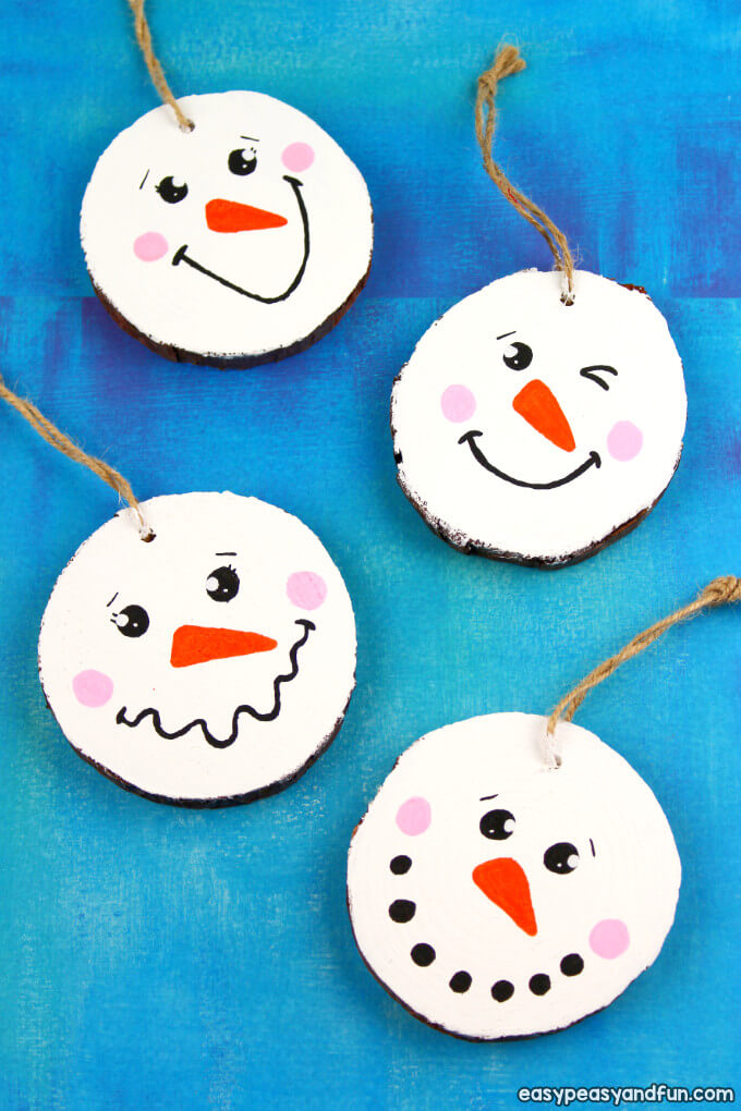 Seasonal Wood Slice Snowman Ornament