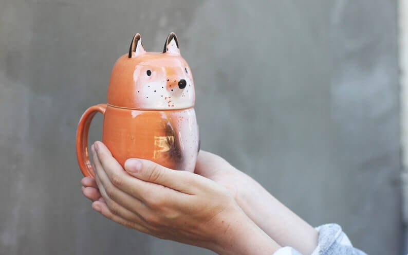 Woodland Critter Ceramic Fox Mug with Lid