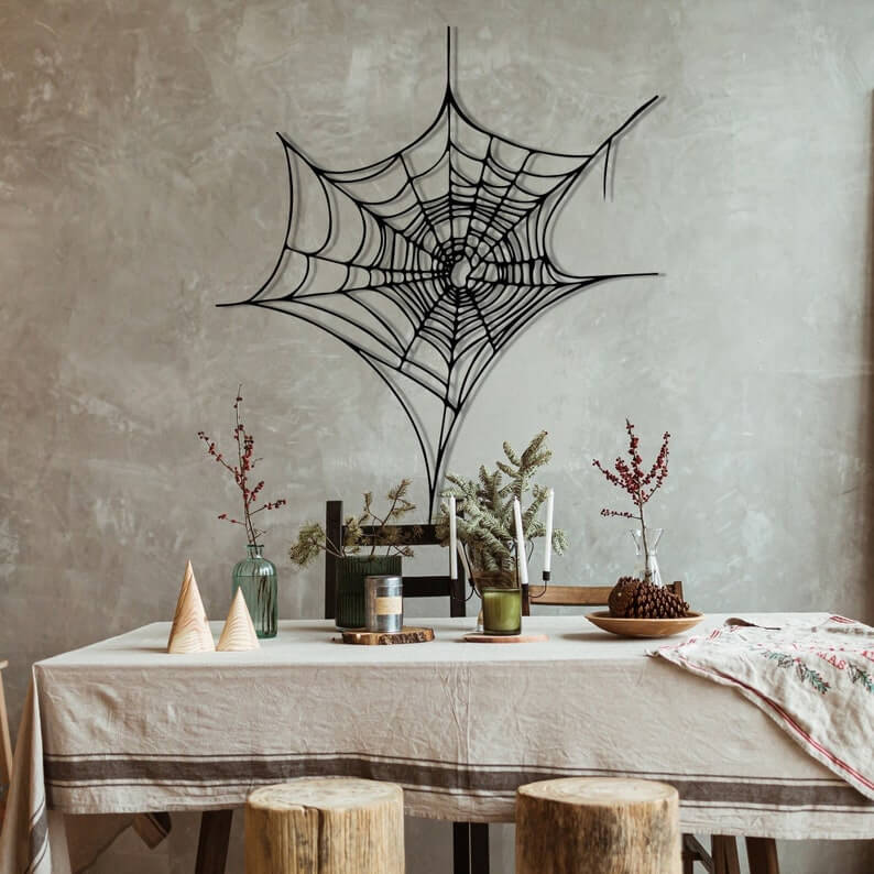 Marvelous Black Metal Spider Web Wall Art