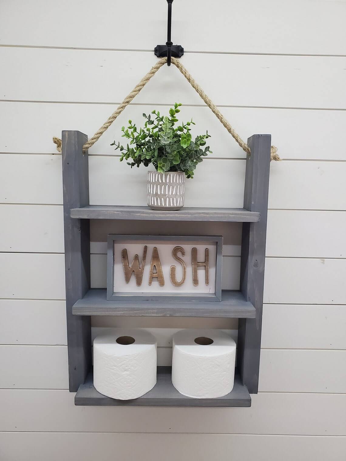 Handmade Gray Farmhouse Hanging Ladder Shelf