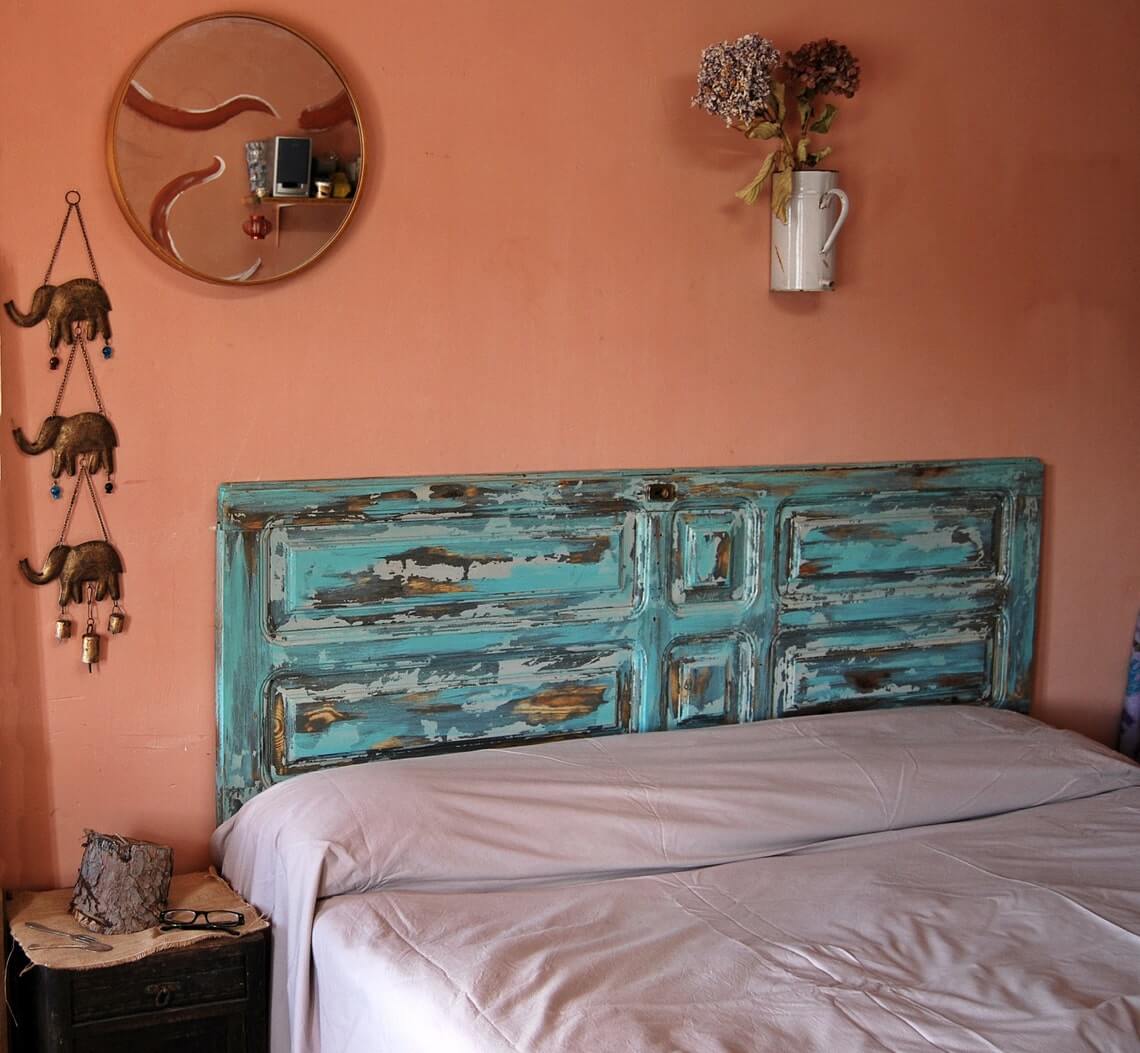 Aqua Reclaimed Spanish Pine Door Headboard