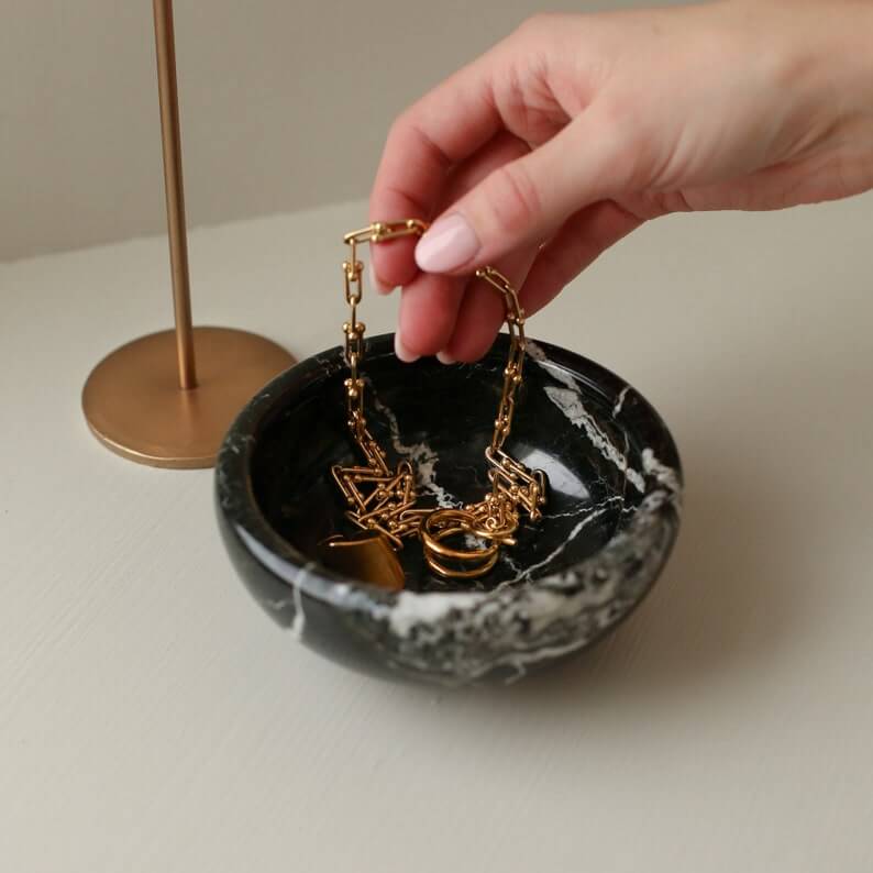 Luxurious Marble Stone Black Trinket Bowl