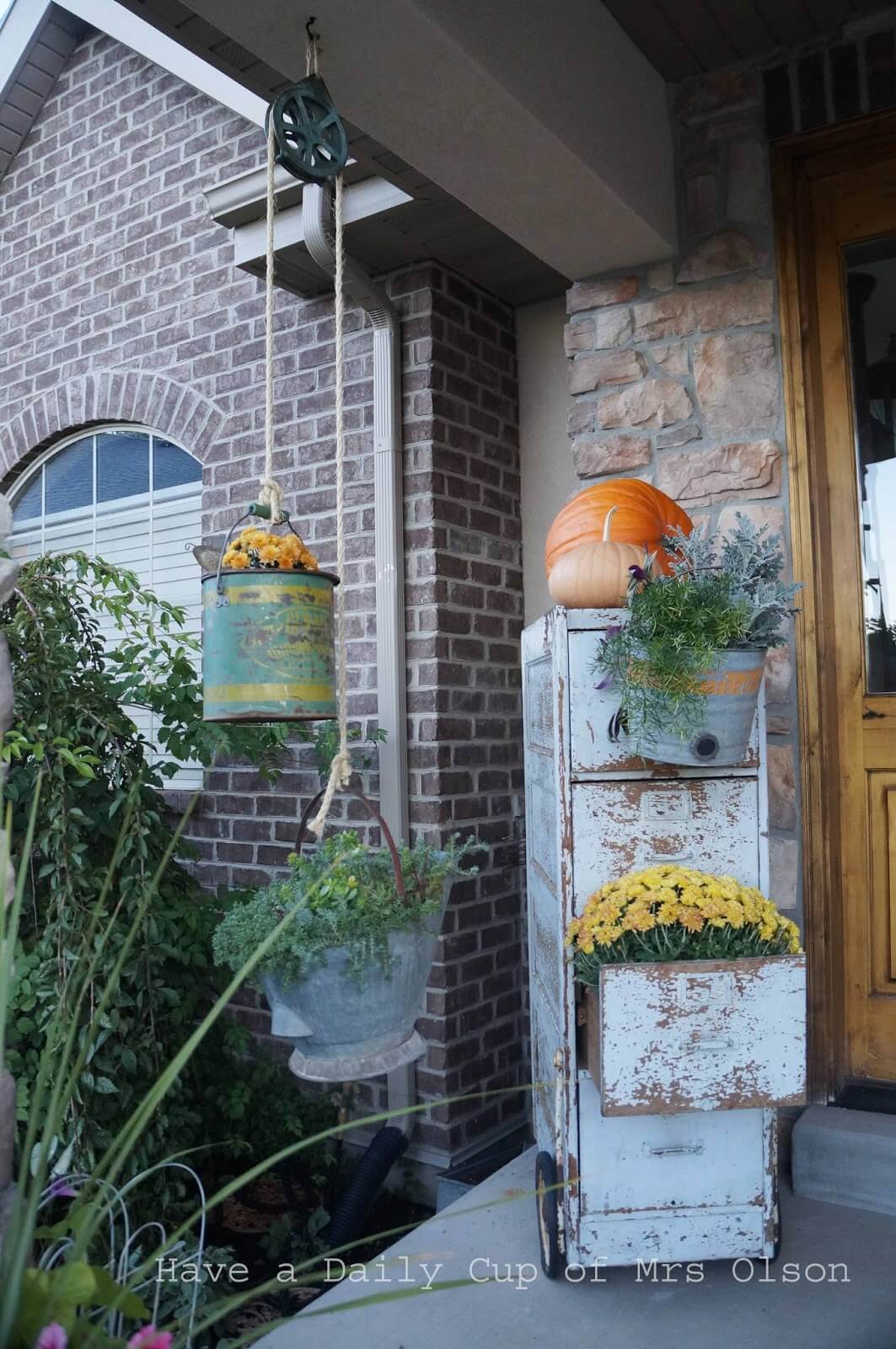 Rural Pulley and Filing Cabinet Décor