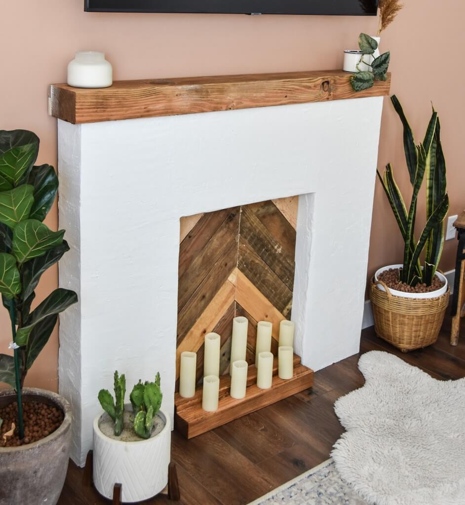 Charming Reclaimed Wood Chevron Insert Faux Fireplace