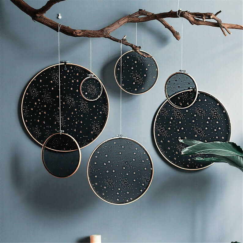 Starry Night Embroidery Hoop Wall Decoration