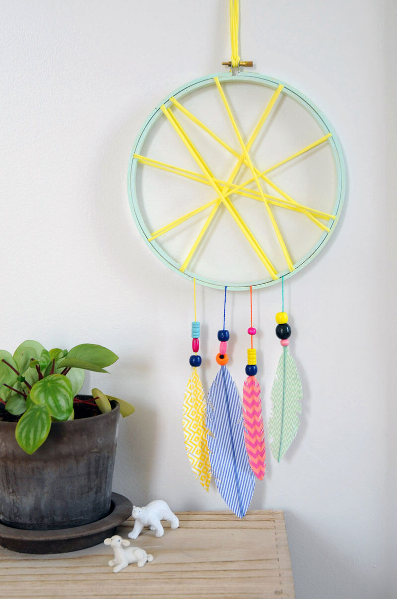 Multicolored Kid-Friendly Feather and Bead Dream Catcher