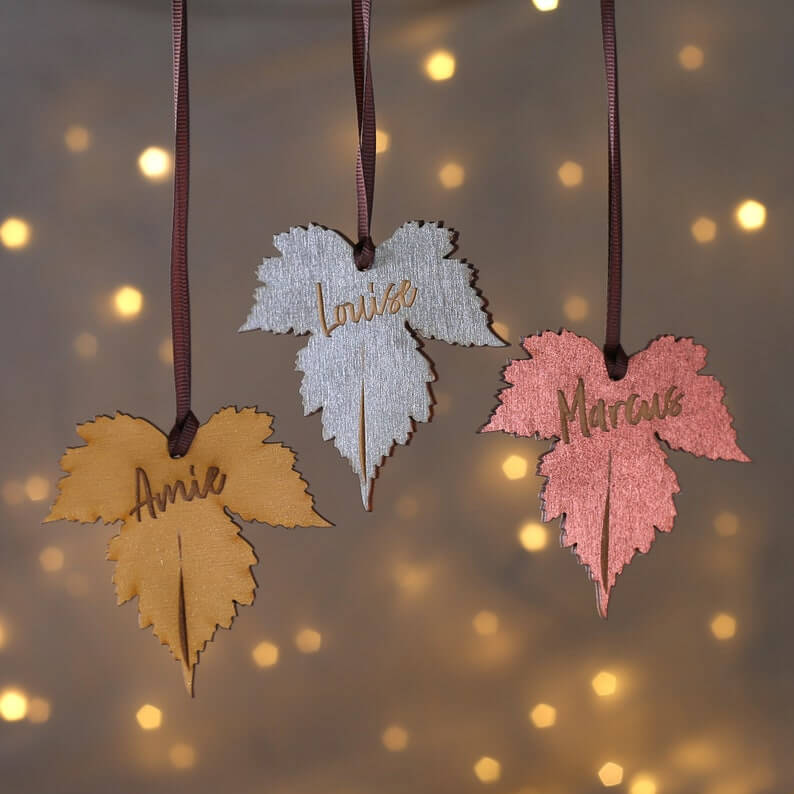 Handmade Laser Cut Wood Personalized Leaf Ornament