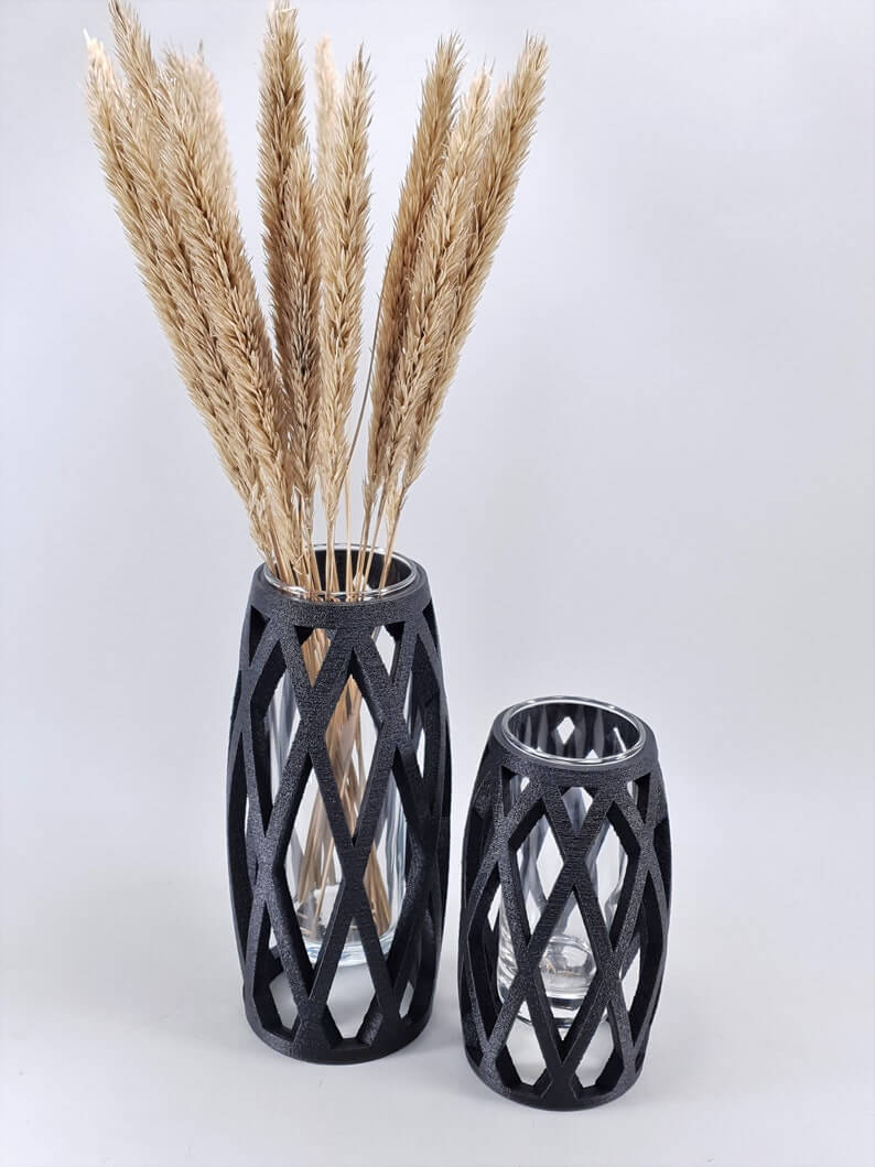 Modern Geometric Lattice Black Vase